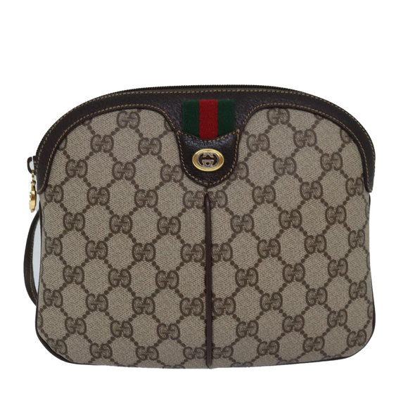 GUCCI GG Canvas Web Sherry Line Shoulder Bag PVC Beige Green Red Auth ep5130 - Picture 2 of 16